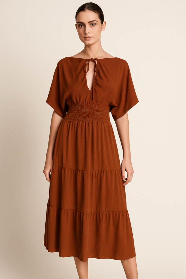 Vestido Ciganinha Caramelo – Elegância com leveza
