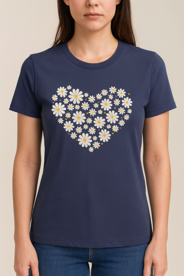 T-shirt Feminina Estampada – Modelos com Frase, Laço, Coração e Margaridas | Tamanho P - Imagem 4
